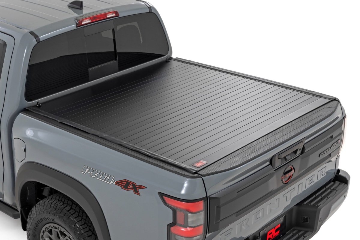 Nissan Frontier Hard Roll Up Bed Cover - Rough Country - Sleek Flush, Low-Profile Design - Matte Black - '22-'25